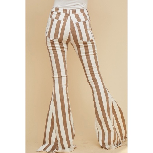 COACHELLA TAUPE/CREAM STRIPED FLARE JEANS - Picture 9 of 9